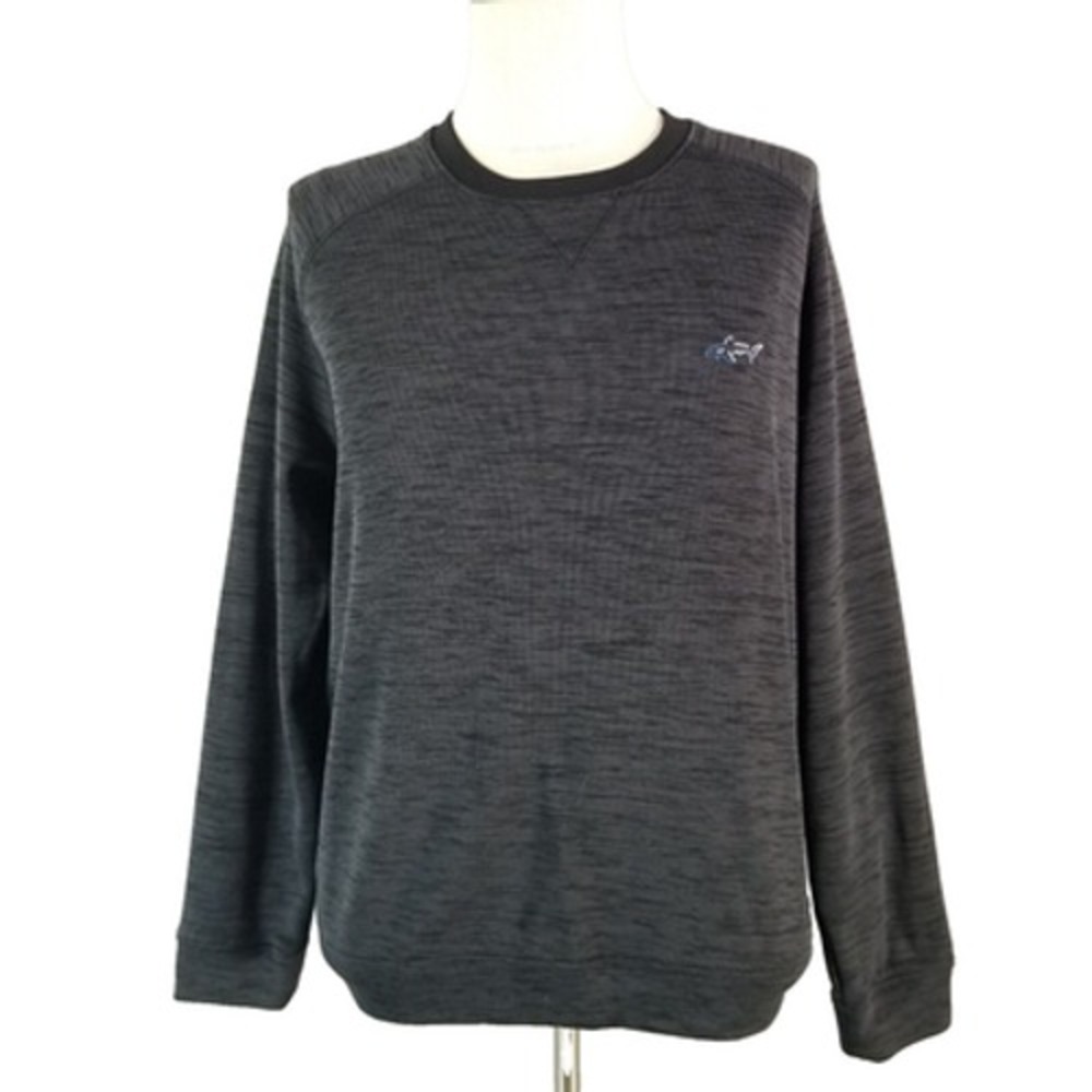 Greg Norman Sweater Mens L Black Pullover Sweatshirt Heather Fleece Shark Logo